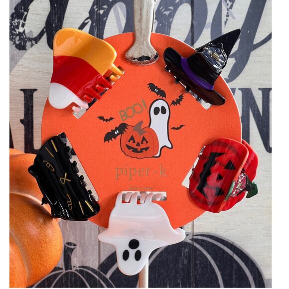 Piper K Halloween Hair Claw Clip Set Ghost‎ Pumpkin Witch Candy Corn NEW - Picture 2 of 5